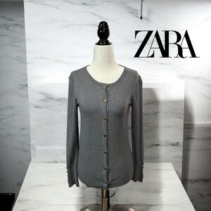 ZARA Knit, Elegant Cardigan With Golden Button Detail, Medium, Grey